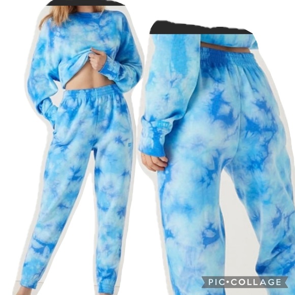 Vs pink high waist campus jogger fleece crew sweatshirt skyline blue tie dye - Picture 5 of 15